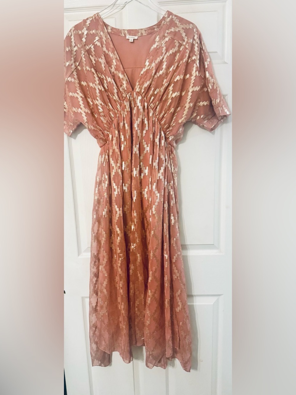 NWOT En Crème Maxi Dress Lurex Gold Brocade L